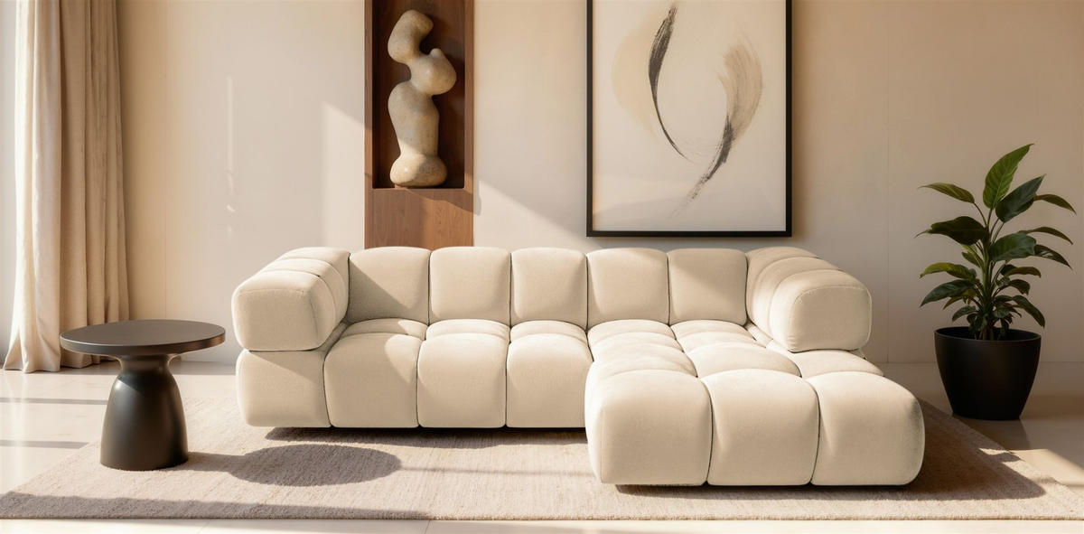 ECKSOFA Blanche In Bluvel - Creme, Holzwerkstoff/Textil (150/280cm) - Fun Möbel