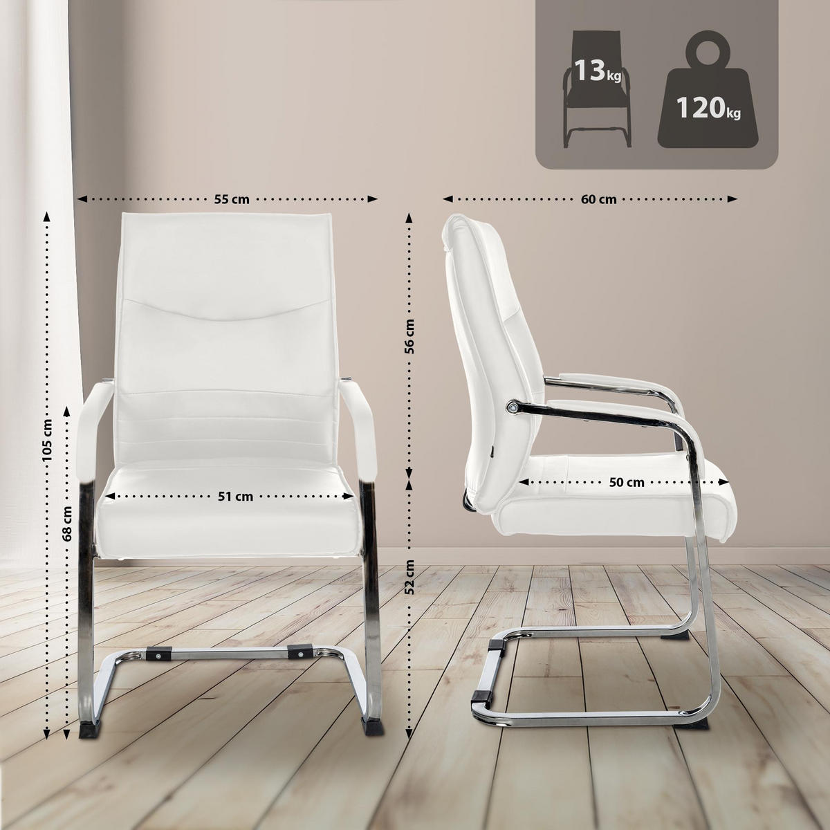 SCHWINGSTUHL Lederlook Weiß - Weiß, Textil/Metall (55/88/60cm) - CLP