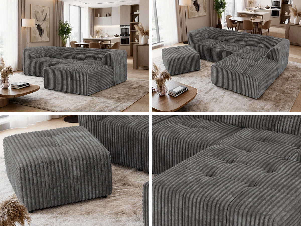 ROHOVÁ SEDAČKA VORITA L 4M - Šedá Manšestr - Pravá - šedá/černá, textil/plast (176/267cm) - MKS