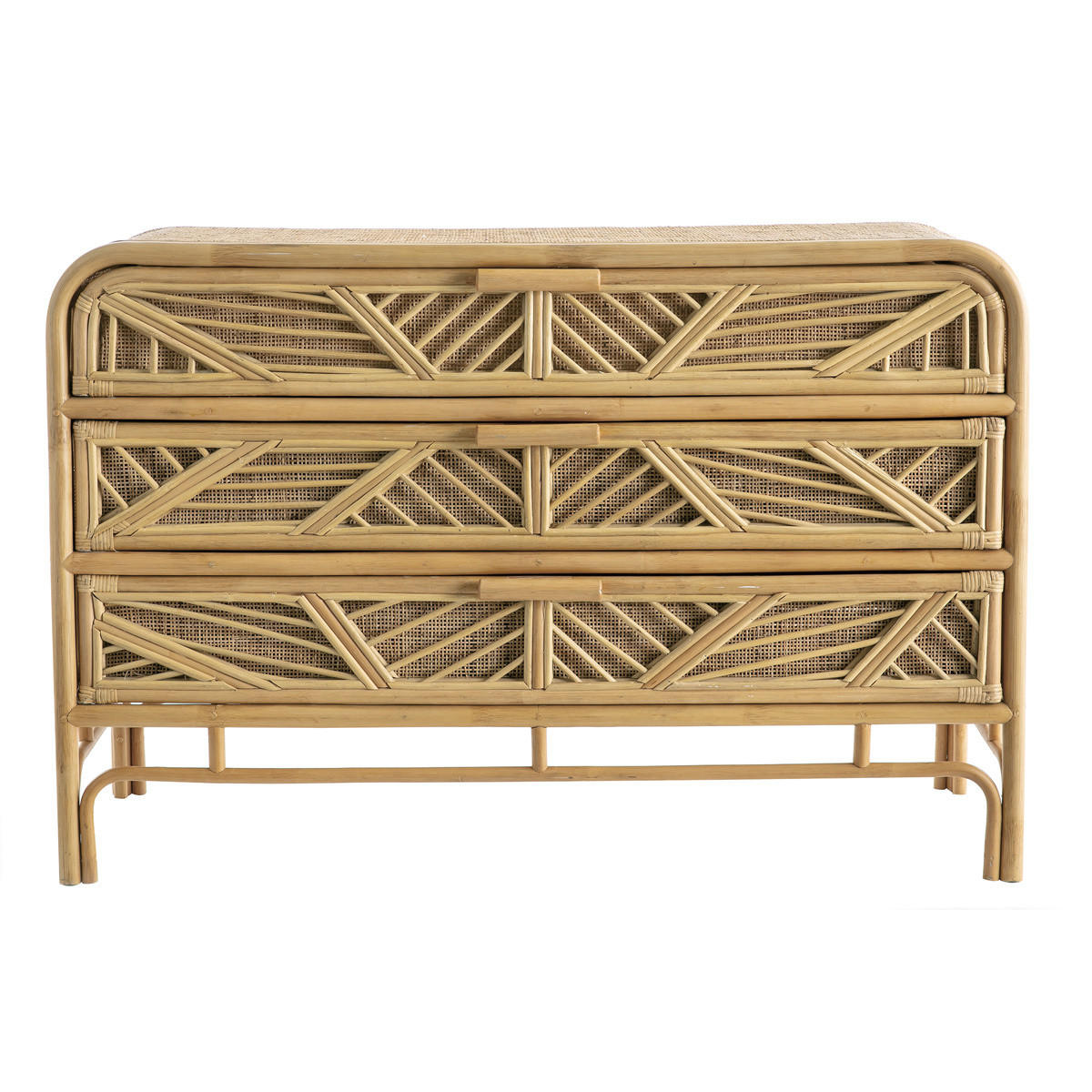 KOMMODE Rattan 3 Schubladen GALON - Eiche Bianco, Holz (50/80/120cm) - Miliboo