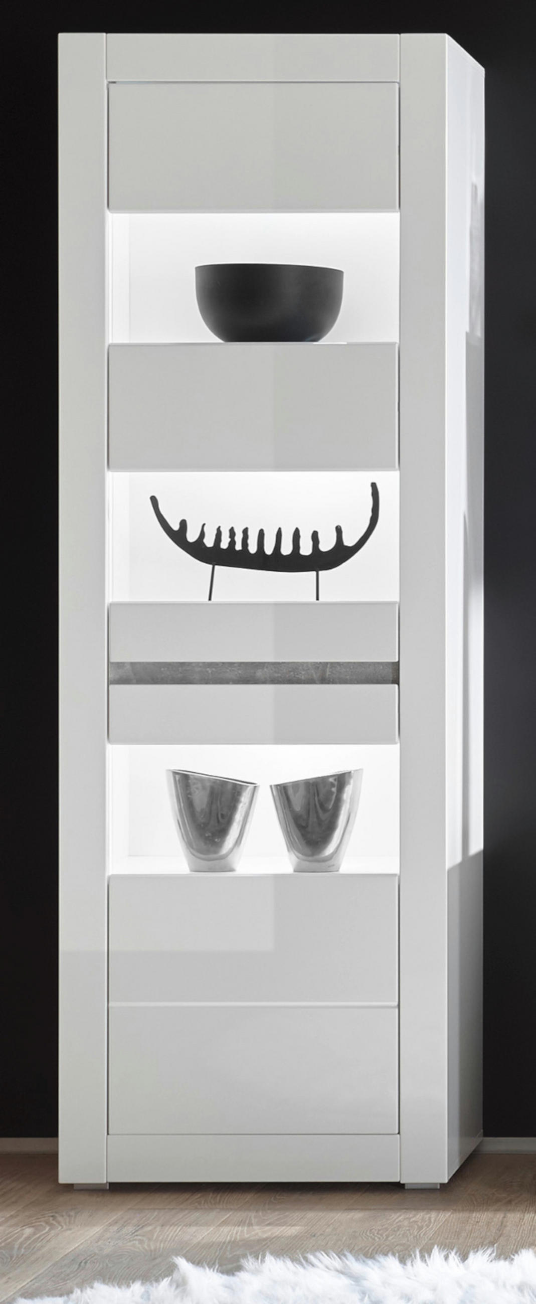 VITRINE Hochglanz weiß, mit weiß oder grau, 66 x 200 cm Soft-Close - Weiß Hochglanz/Weiß, Glas/Holzwerkstoff (66/198/35cm) - Furn.Design
