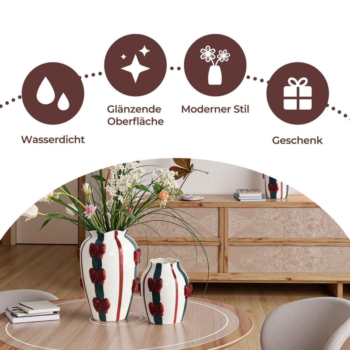 KERAMIKVASE, Schleifen-Design, D11.5 cm, H28.3 cm - Weiß, Keramik (28cm) - Hometopia