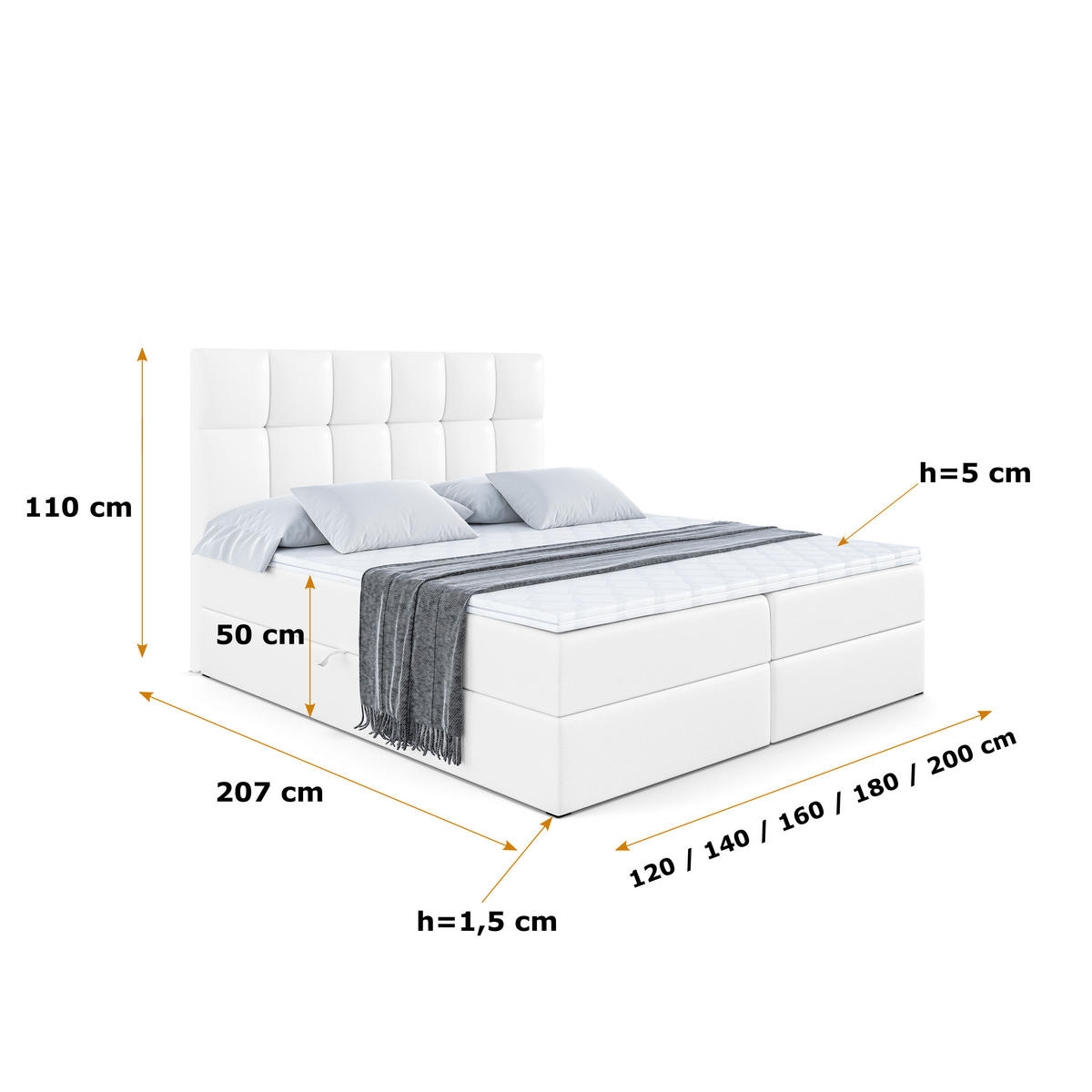 BOXBETT mit H3-Matratze und Lattenrost - RICAR - 160x200 Weiß Hochglanz - Weiß Hochglanz, Holzwerkstoff (160/200cm) - ALTDECOR