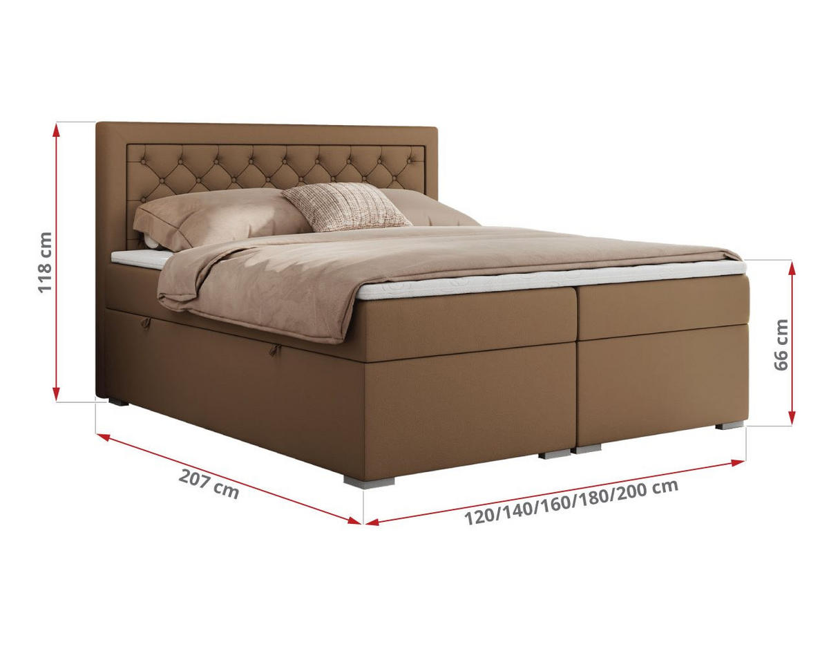 BOXBETT JASIR 120/200 - Braun Kunstleder - H3 - Braun, Holz/Textil (120/200cm) - MKS