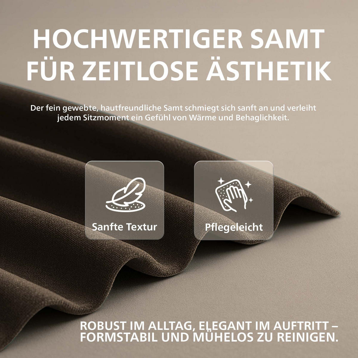 SITZPOUF rund Samt Dunkelbraun - Eukalyptusholzfarben/Dunkelbraun, Holz/Textil (42/46/42cm) - CLP
