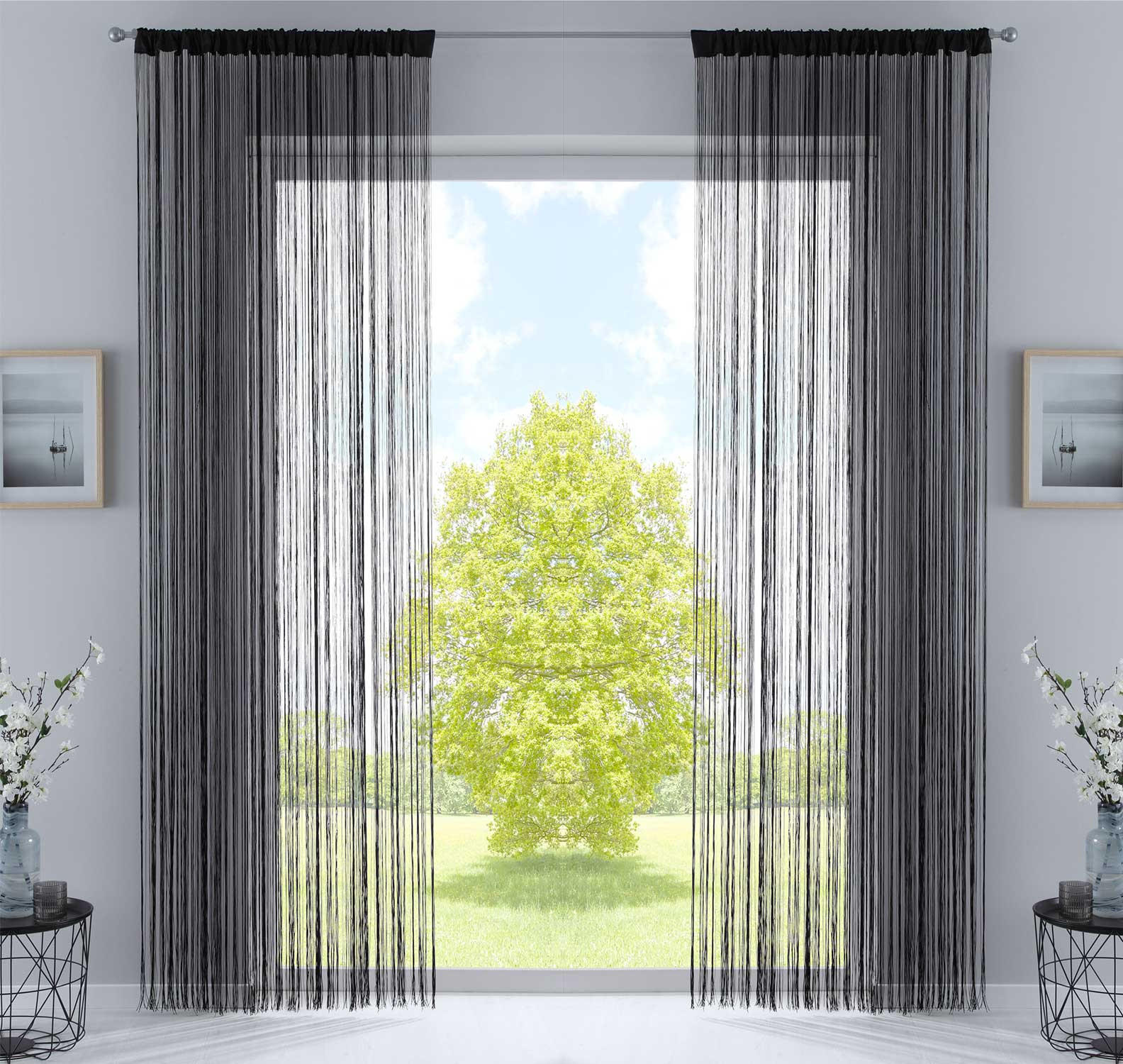FADENGARDINE 2ER SET HxB 250x140 cm Schwarz - Schwarz, Textil (140/250cm) - Gardinenbox