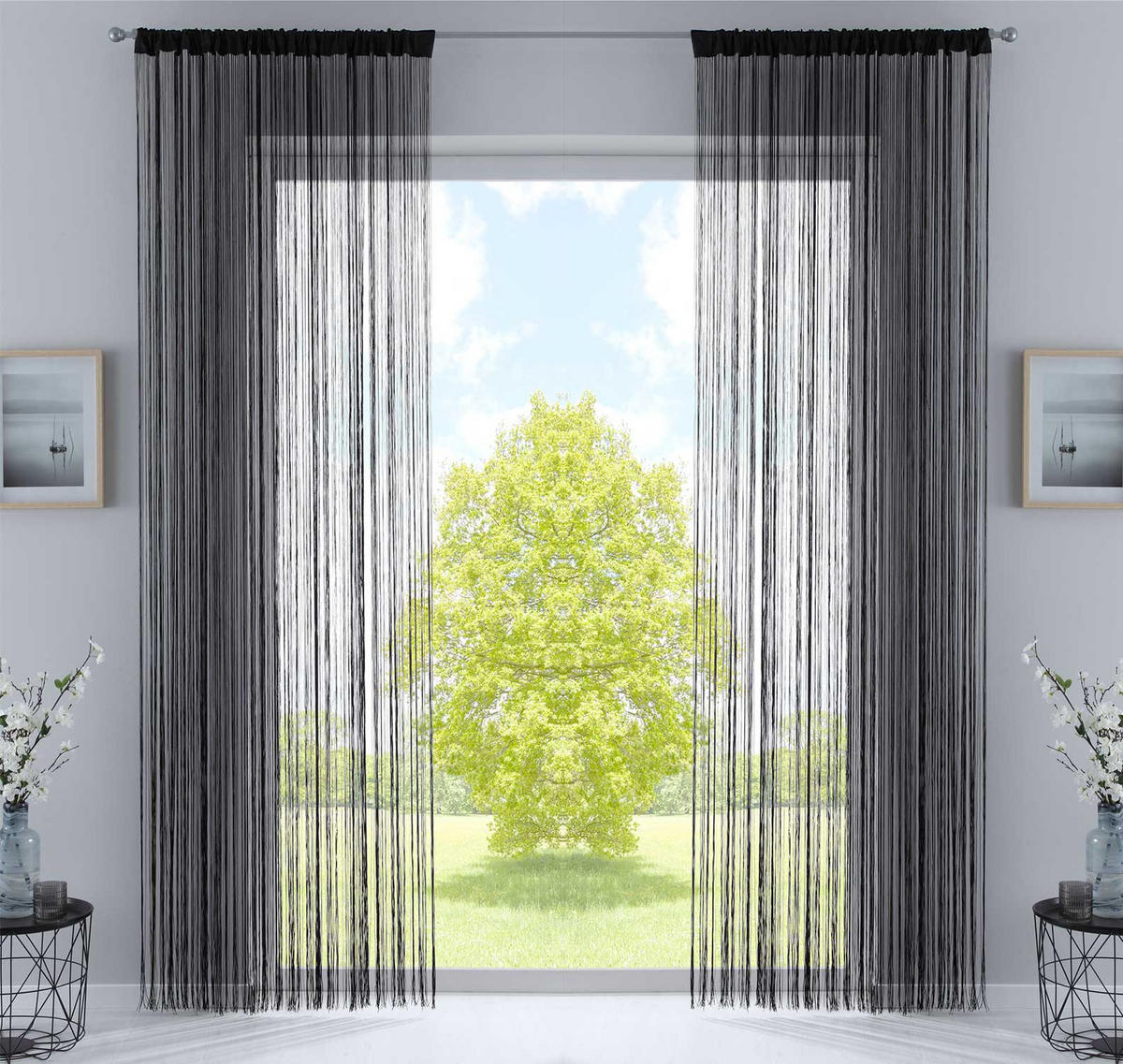 FADENGARDINE 2ER SET HxB 250x140 cm Schwarz - Schwarz, Textil (140/250cm) - Gardinenbox