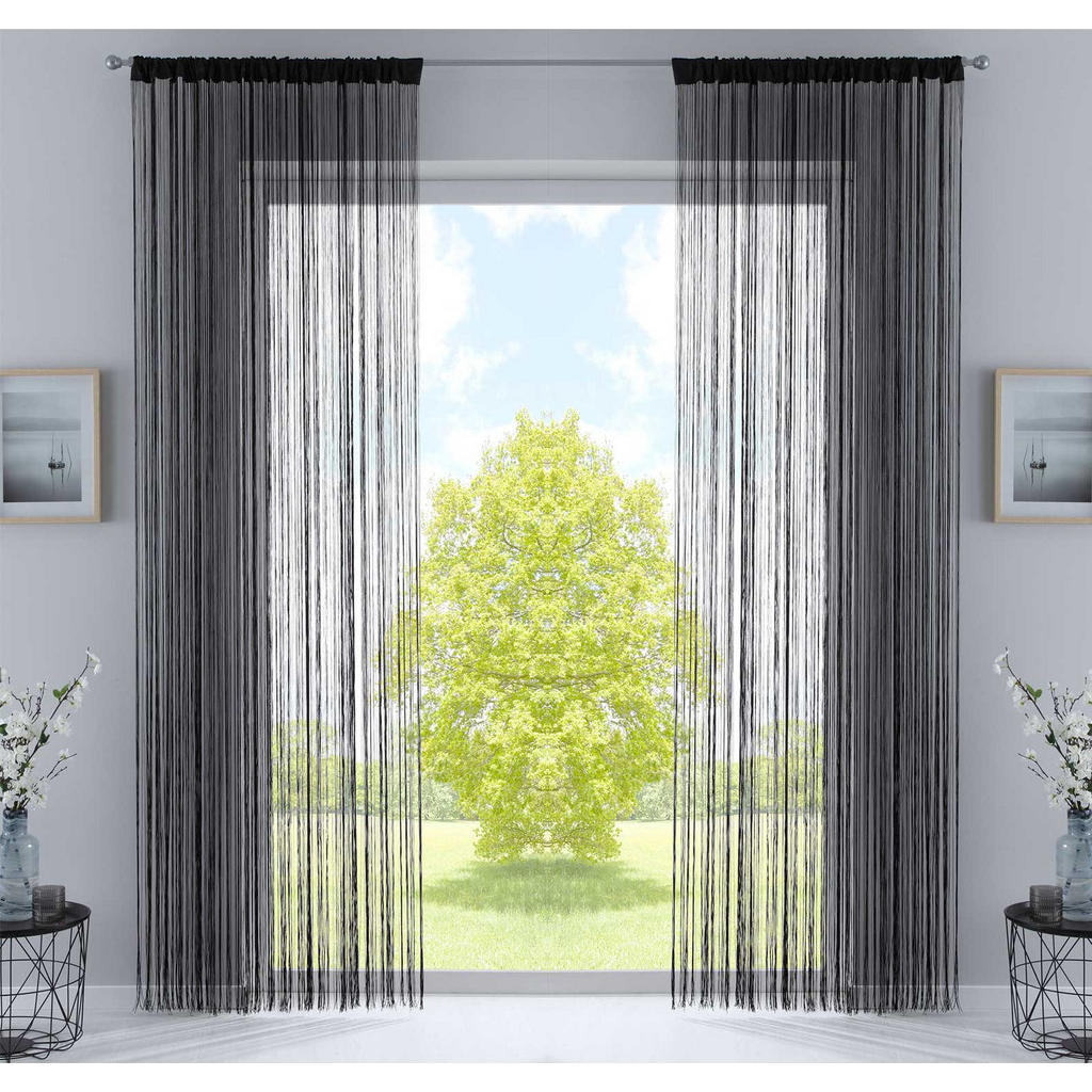 Thumbnail - Gardinenbox Fadengardine, Schwarz, Textil, 140x250 cm, Oeko-Tex® Standard 100, Wohntextilien, Gardinen & Vorhänge, Ferti...