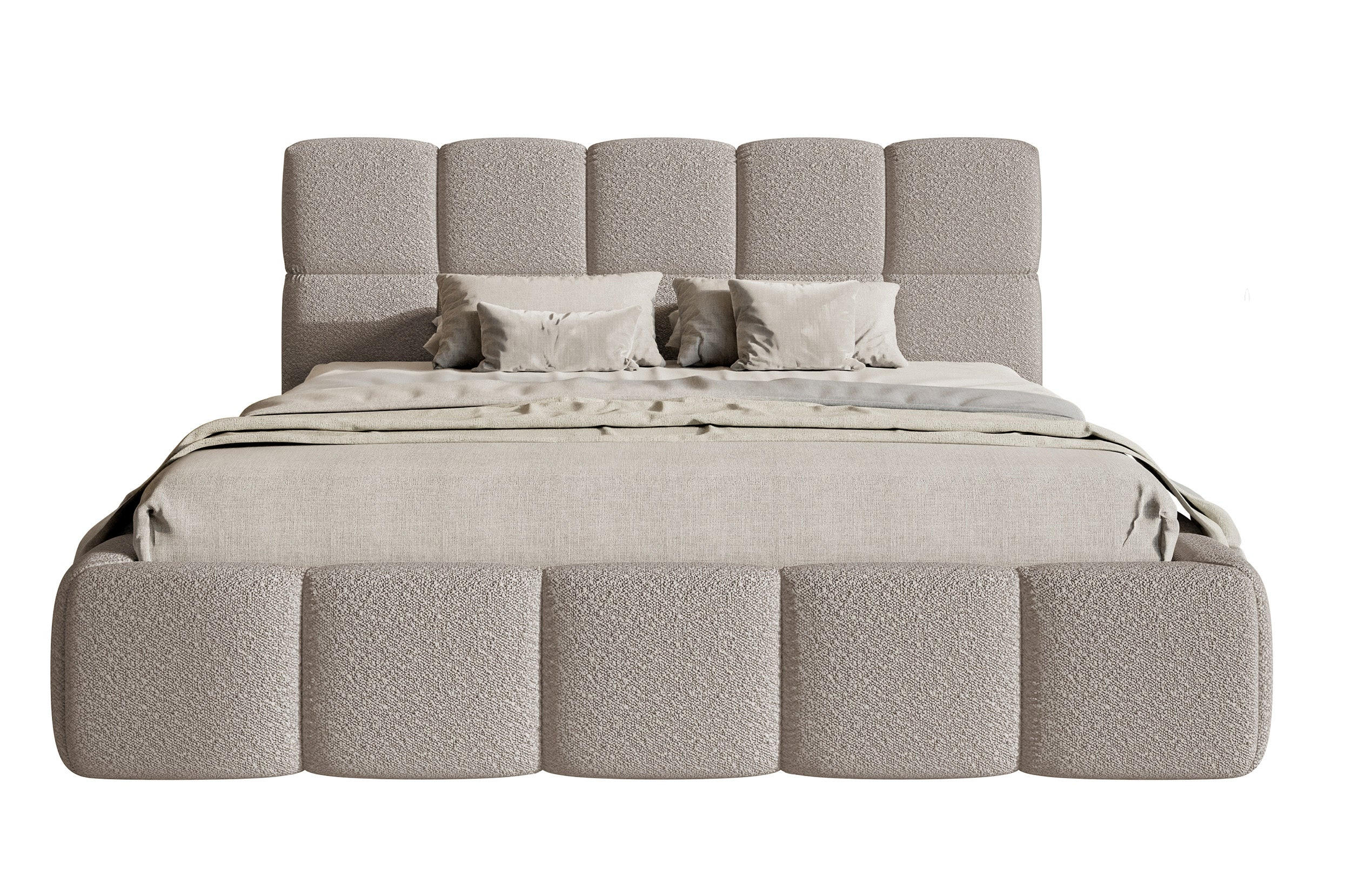 Selsey ČALOUNĚNÁ POSTEL Cloudy světle šedá boucle s úložným prostorem 140 cm