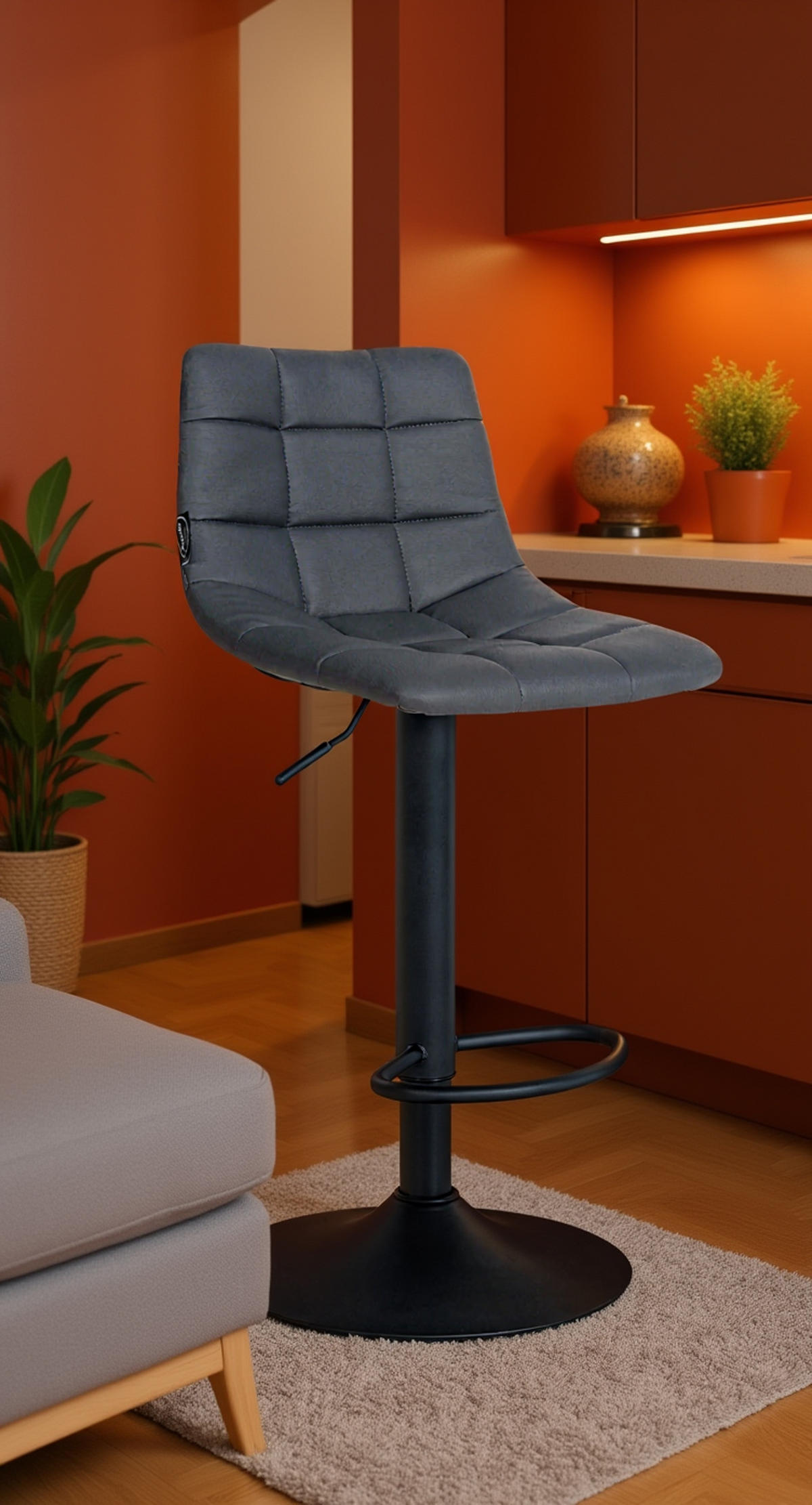 BARHOCKER James Kunstleder schwarz grau - Schwarz/Grau, Kunststoff/Metall (43/108.5/46.5cm) - TPFLiving