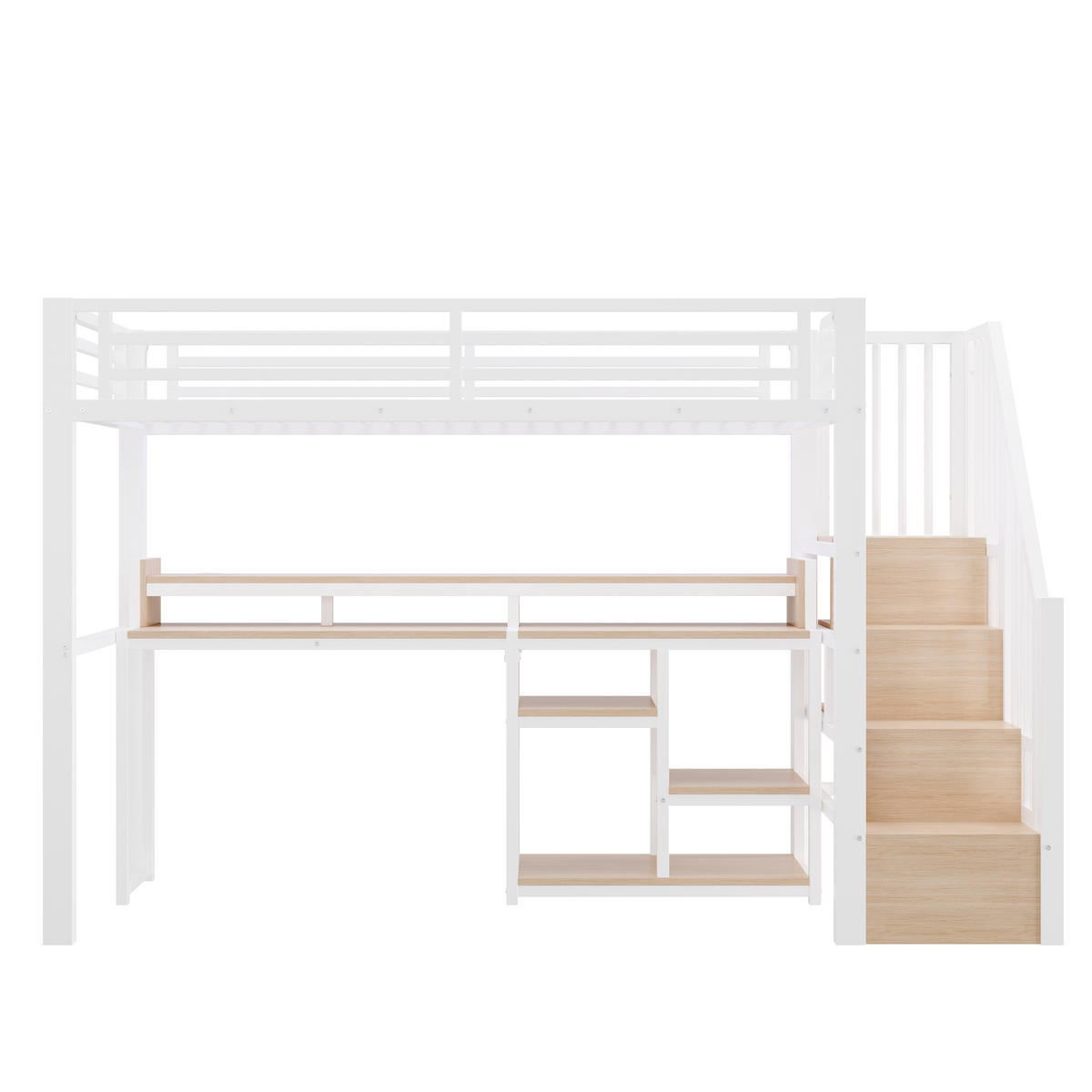 HOCHBETT 90/200 cm mit Leiterschrank und LED, DE-41996, in Weiß - Weiß, Metall (90/200cm) - ComfortXL