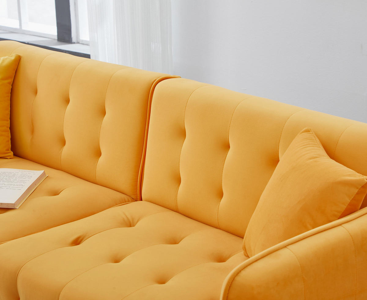 2-SITZER SOFA Samt Gelb mit Bettfunktion und verstellbarer Rückenlehne - Gelb, Textil/Metall (178/70/82cm) - WISHDOR