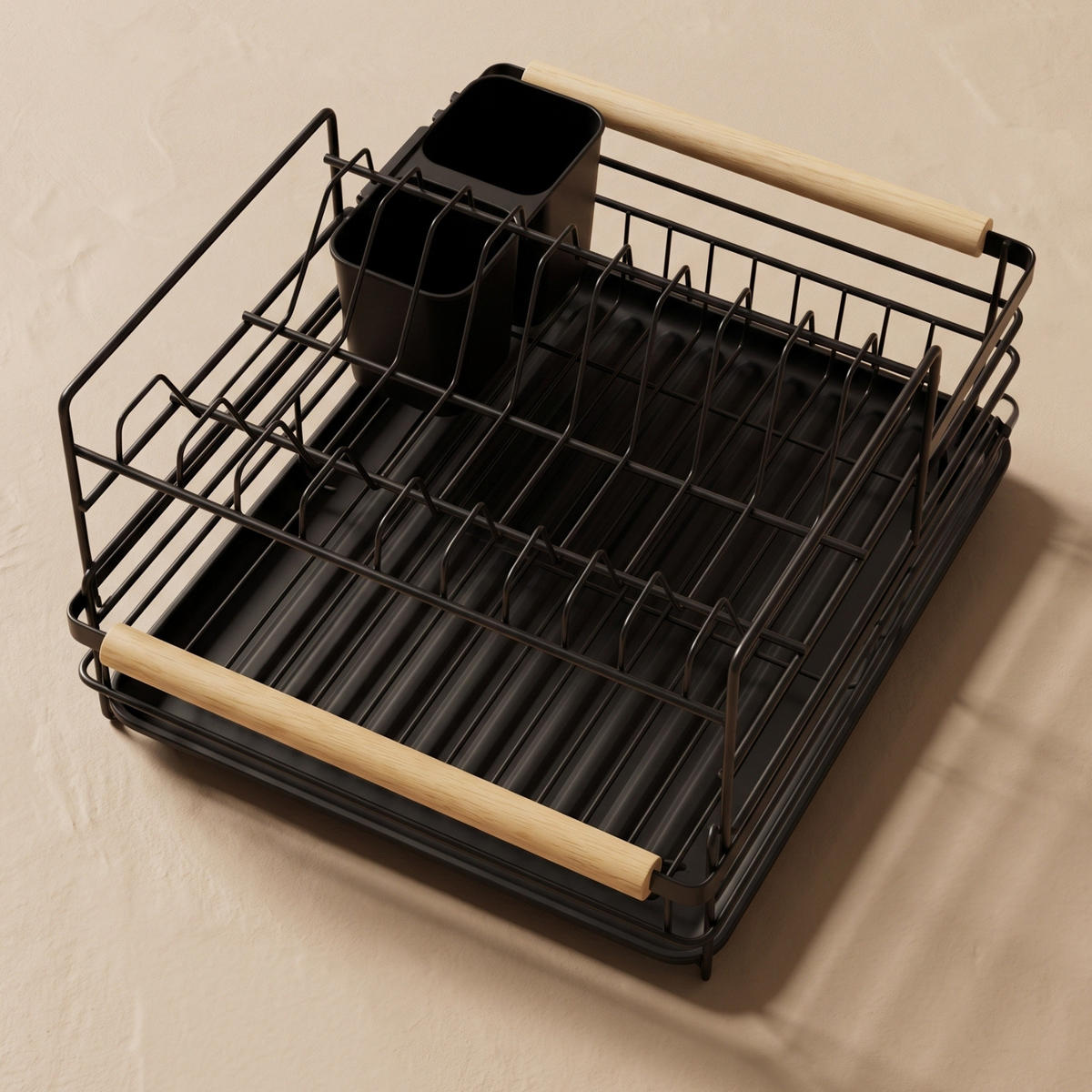GESCHIRRSTÄNDER mit Besteckbehälter 43/32/28 cm - Schwarz, Metall (32/28/43cm) - BOXIMO