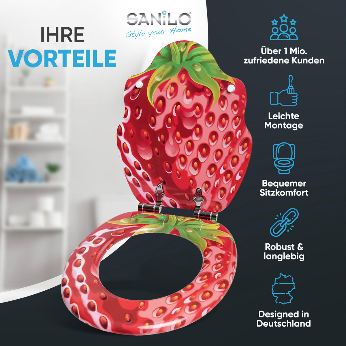 WC-SITZ mit Absenkautomatik Strawberry - Rot, Holzwerkstoff (38/6/47cm) - Sanilo