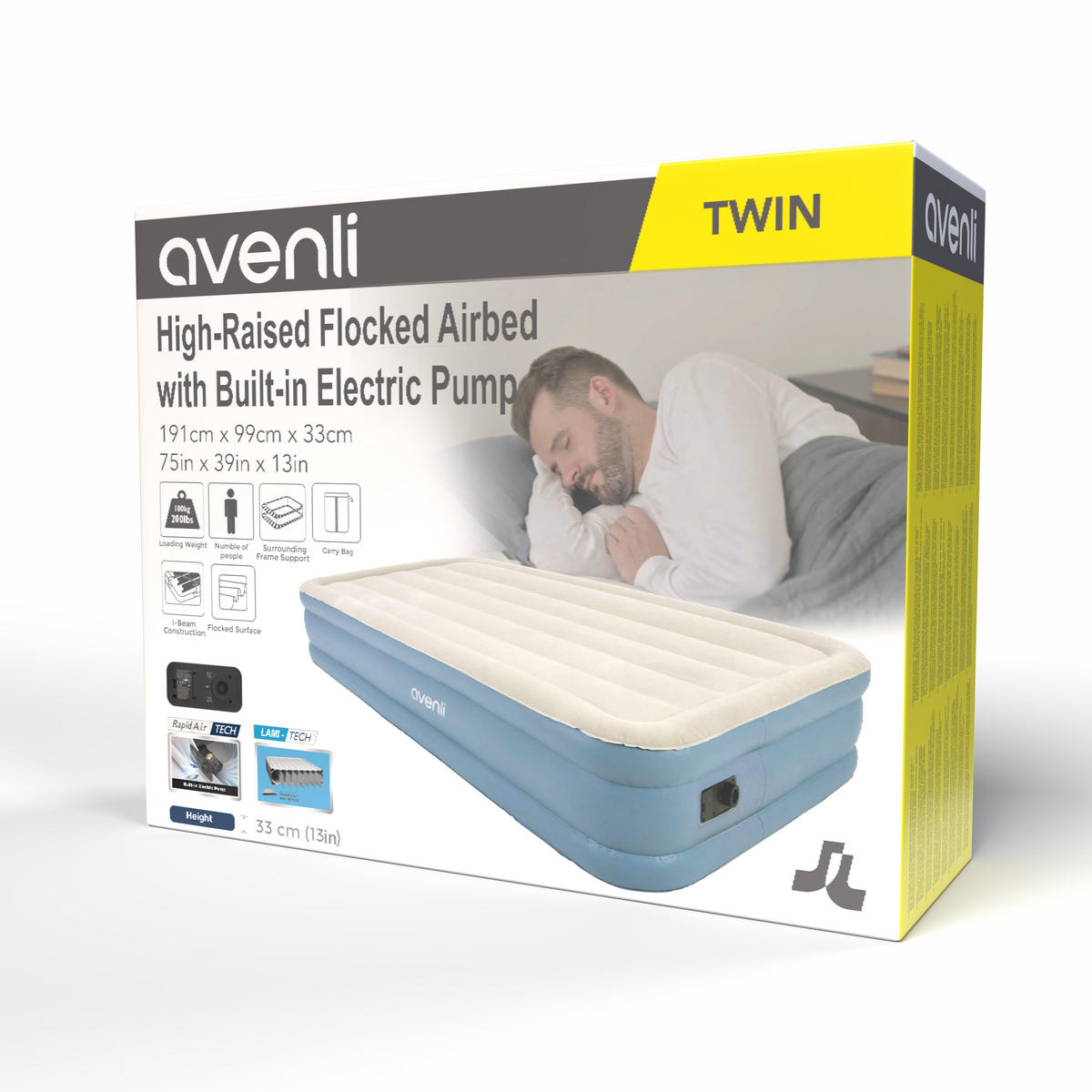 LUFTBETT Luftmatratze selbstaufblasend 191 x 99 x 33 cm mit integrierter Pumpe - Grau/Hellblau, Kunststoff (99/191cm) - Avenli