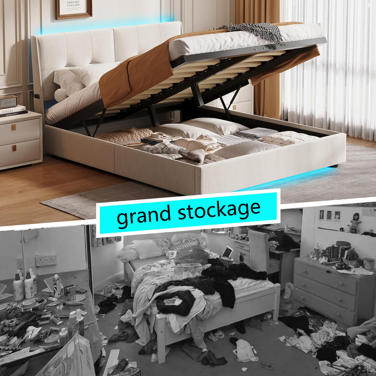 POLSTERBETT 160x200 cm LED Unterboden gepolstert beige - Beige, Holz (160/200cm) - LEBENLANG