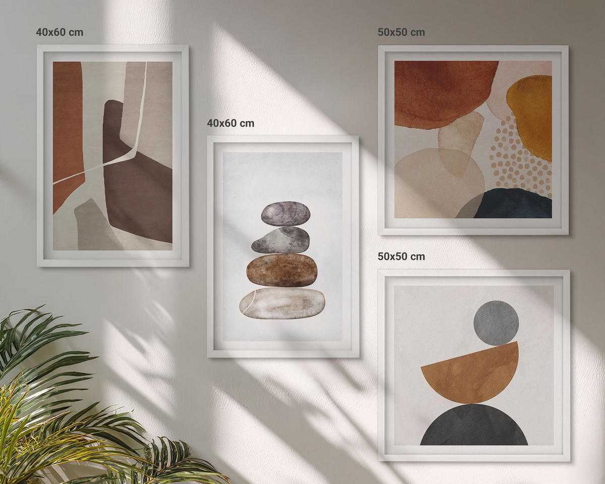 BILDER SET 4er Set - 50x50 cm & 40x60 cm Weißer Rahmen - Abstrakte Malerei Dekorationen - Weiß, Kunststoff (50/50cm) - TULUP
