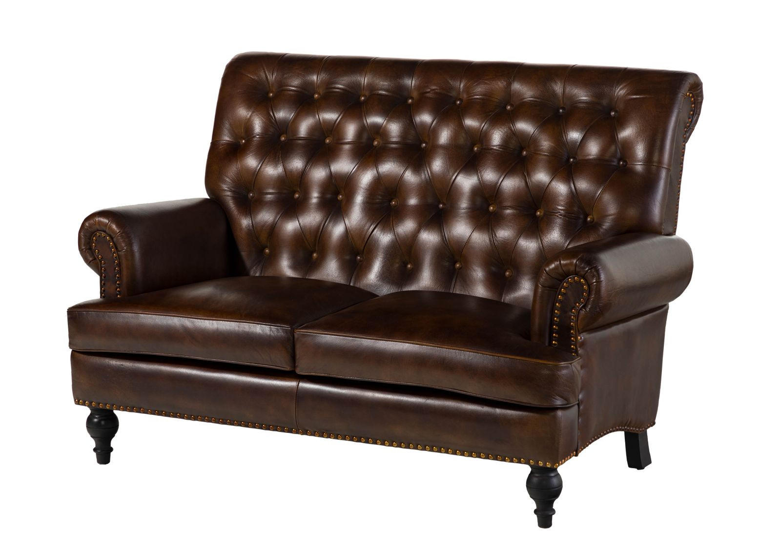 SOFA 2-Sitzer Echtleder 140x84x94 braun CHESTERFIELD #106 - Braun, Leder (140/94/84cm) - Massivmoebel24