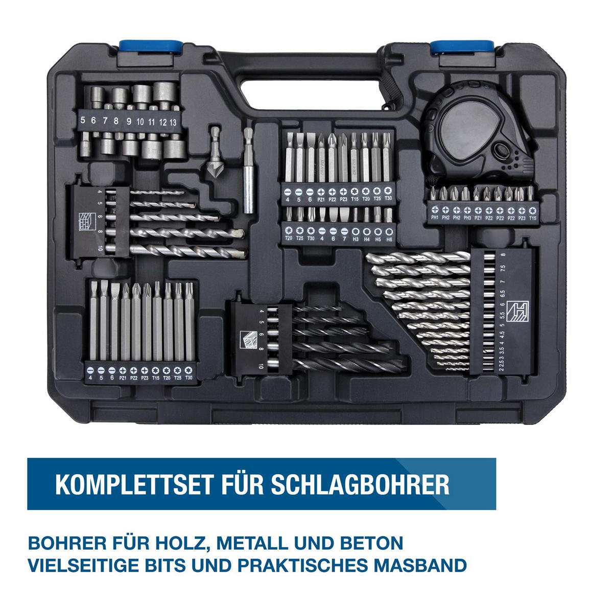 AKKU-SCHLAGBOHRSCHRAUBER 20V, 50 Nm – Set inkl. Akku, Ladegerät & 75-teiligem Zubehör - Blau, Kunststoff (39/30/13cm) - HYUNDAI