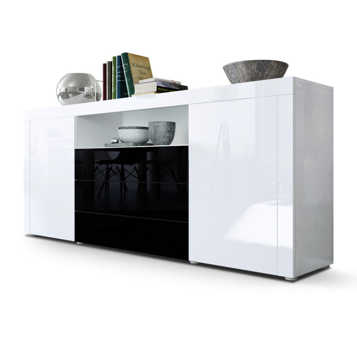 SIDEBOARD Santiago Weiß Hochglanz / Schwarz Hochglanz - Weiß Hochglanz, Holzwerkstoff (167/72/35cm) - Vladon