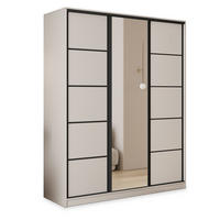 SCHWEBETÜRENSCHRANK PINA 150/205/58 cm 3-türig mit Spiegel und Schubladen Kaschmir - Kaschmir/Schwarz, Holzwerkstoff (150/205/58cm) - MASSENO