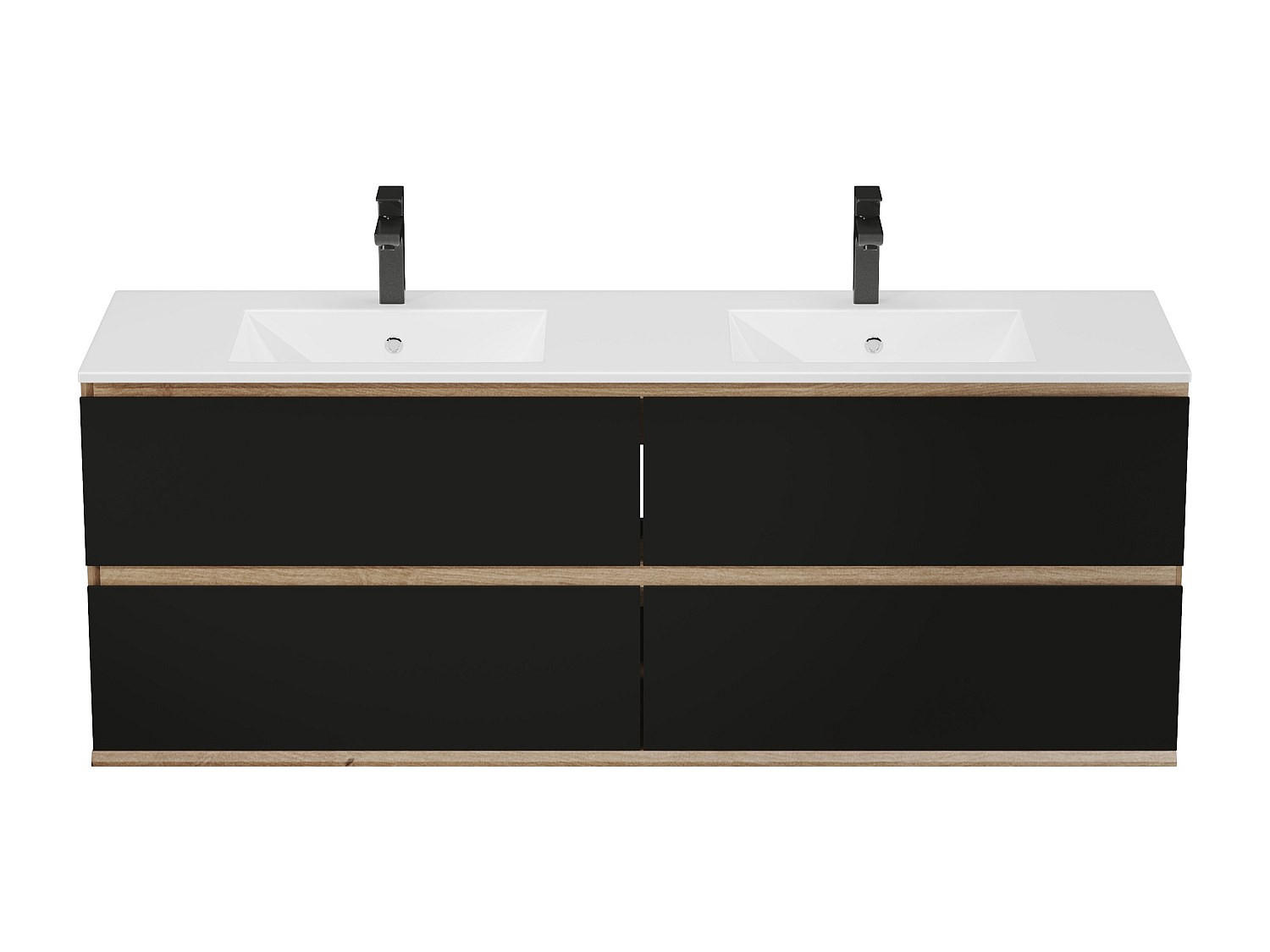 DOPPELWASCHTISCH - 150 cm x 45.5 cm - holz - schwarz, naturfarben hell Saburi - Schwarz/Naturfarben, Holz (150/55/45.5cm) - Vente-Unique