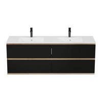 DOPPELWASCHTISCH - 150 cm x 45.5 cm - holz - schwarz, naturfarben hell Saburi - Weiß, Holz (150/55/45.5cm) - Vente-Unique