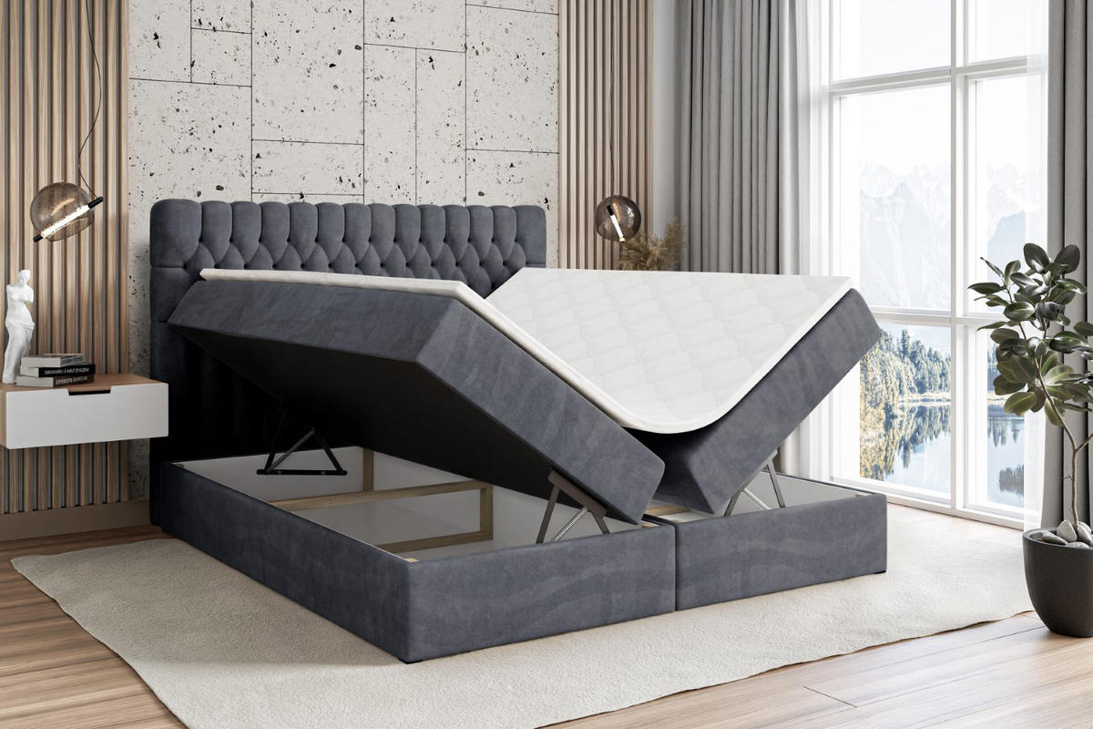 BOXBETT mit Matratze H3 und Lattenrost - SERENE - 160x200 Dunkelgrau - Dunkelgrau, Holzwerkstoff (160/200cm) - ALTDECOR