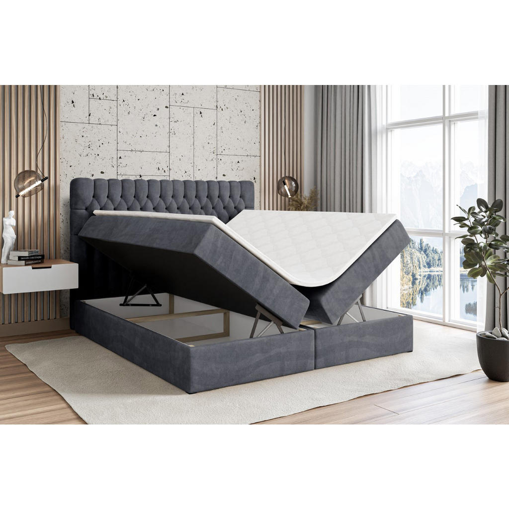 Thumbnail - Altdecor Boxbett, Dunkelgrau, Holzwerkstoff, Höhe ca. 19 cm, 200x200 cm, Schlafzimmer, Betten, Boxspringbetten