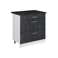 KÜCHENUNTERSCHRANK R-Line, Schwarz Beton/Weiß, 80 cm mit 3 Schubladen Arbeitsplatte Anthrazit - Schwarz/Weiß, Holzwerkstoff (80/81.6/60cm) - Vicco