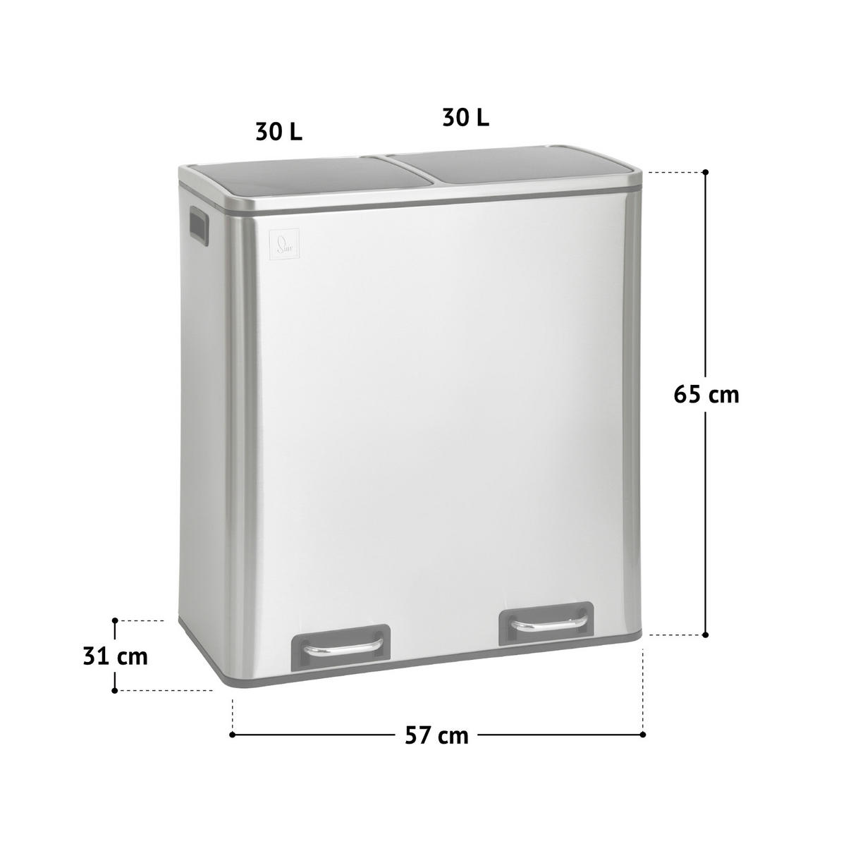 MÜLLEIMER TM2X30 - Silberfarben, Metall (57/65/31cm) - SVITA