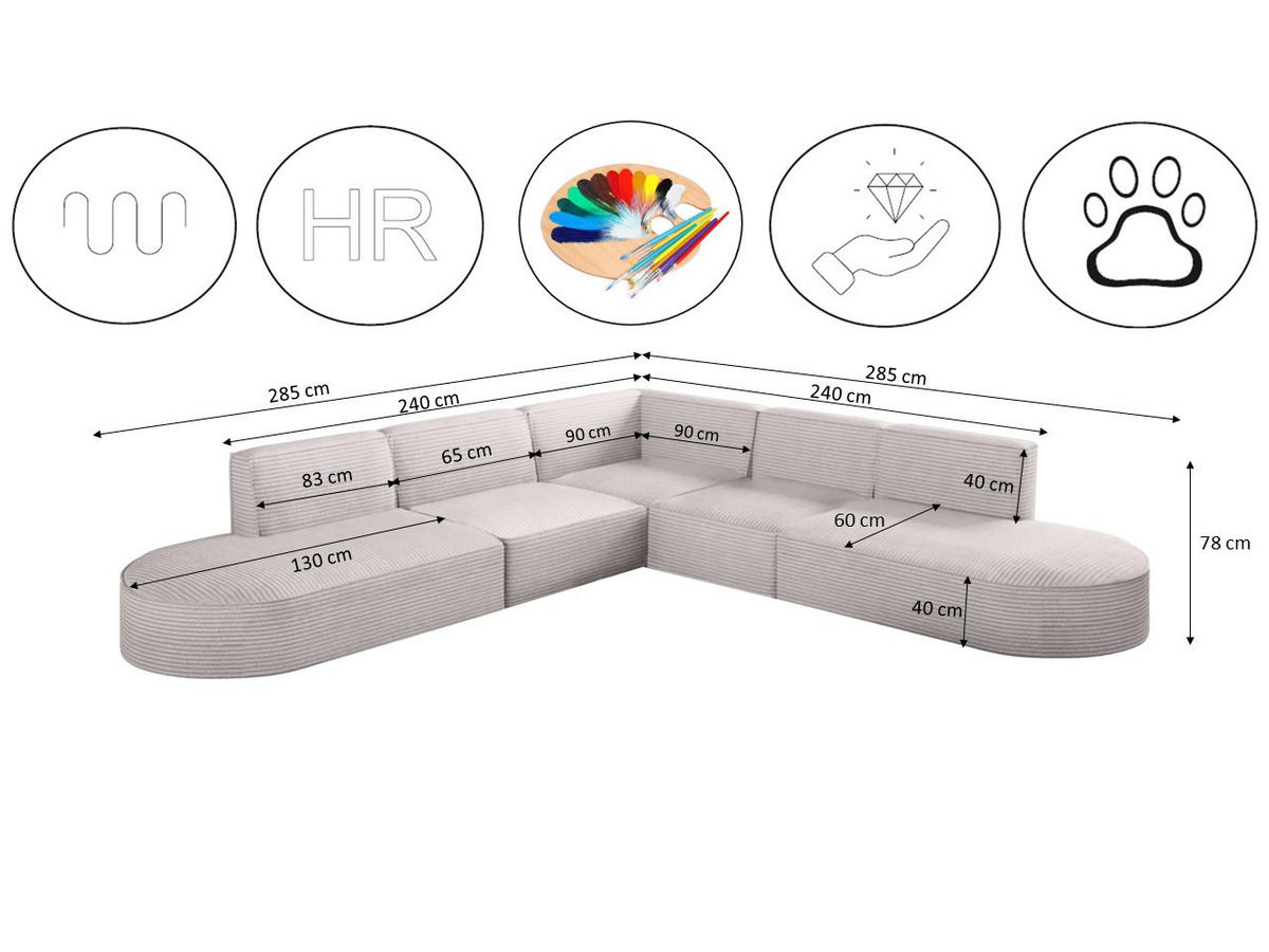ECKSOFA Designer Corner MODENA stoff Poso, viele Farben Ecru - Ecru, Holzwerkstoff (285/285cm) - Kaiser Möbel