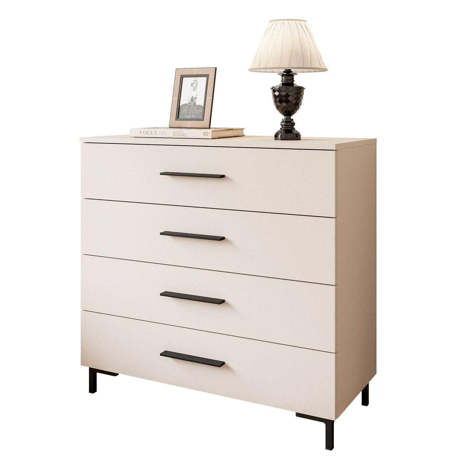 KOMMODE LINA KASCHMIR 4S mit Schubladen und LED-Beleuchtung Schwarze Beine und Griffe - Kaschmir/Schwarz, Holzwerkstoff (95/86/40cm) - Lookway