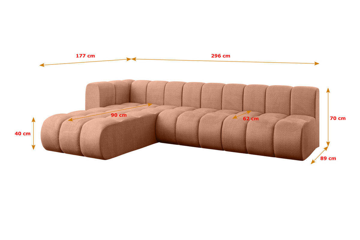 ECKSOFA modulares Sofa Darnel-L2 - 296x177x70 cm Apricot - Koralle, Holzwerkstoff/Textil (296/177cm) - ALTDECOR