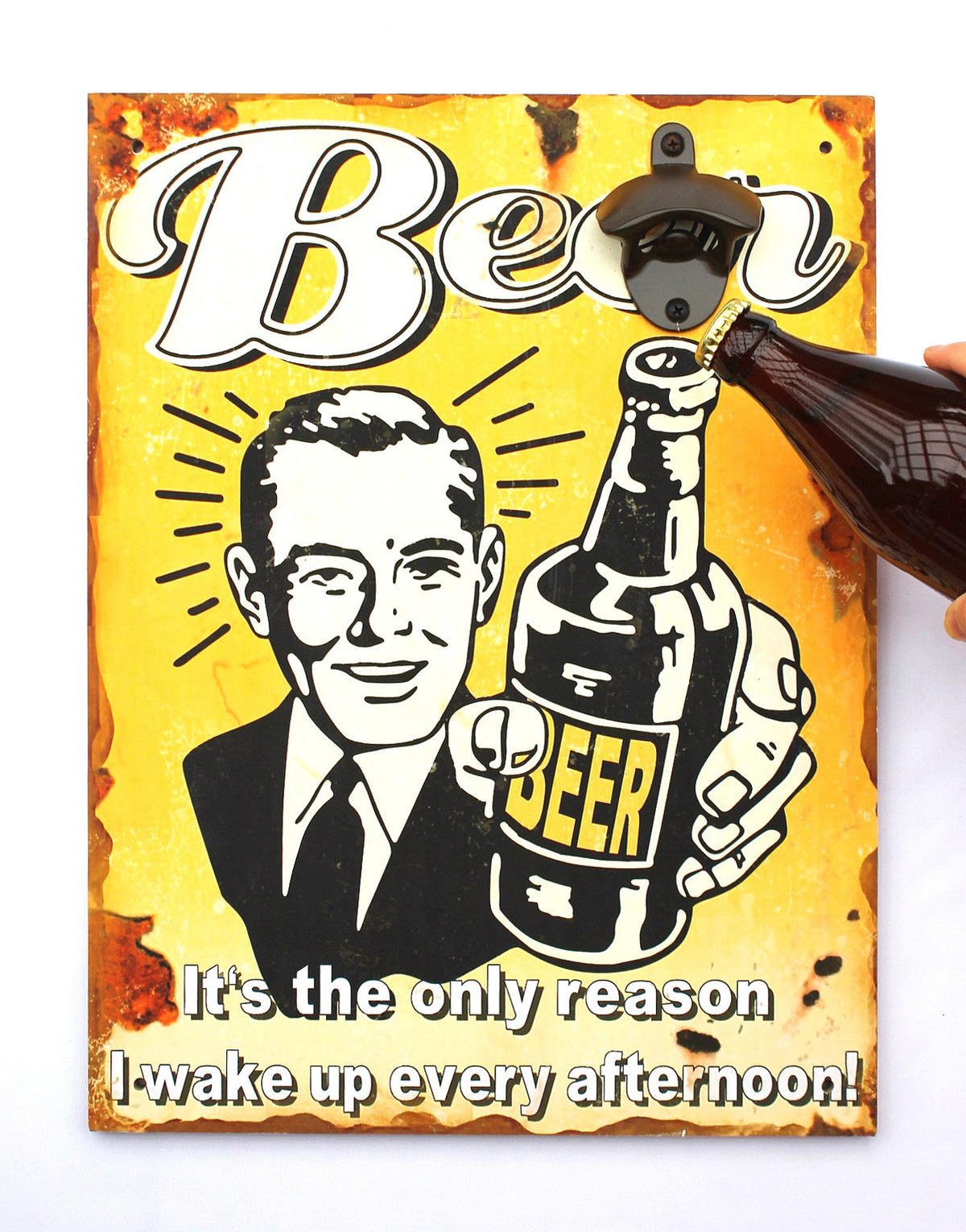 WANDBILD Beer mit Flaschenöffner 40 cm Gelb - Gelb, Holz (1cm) - DanDiBo