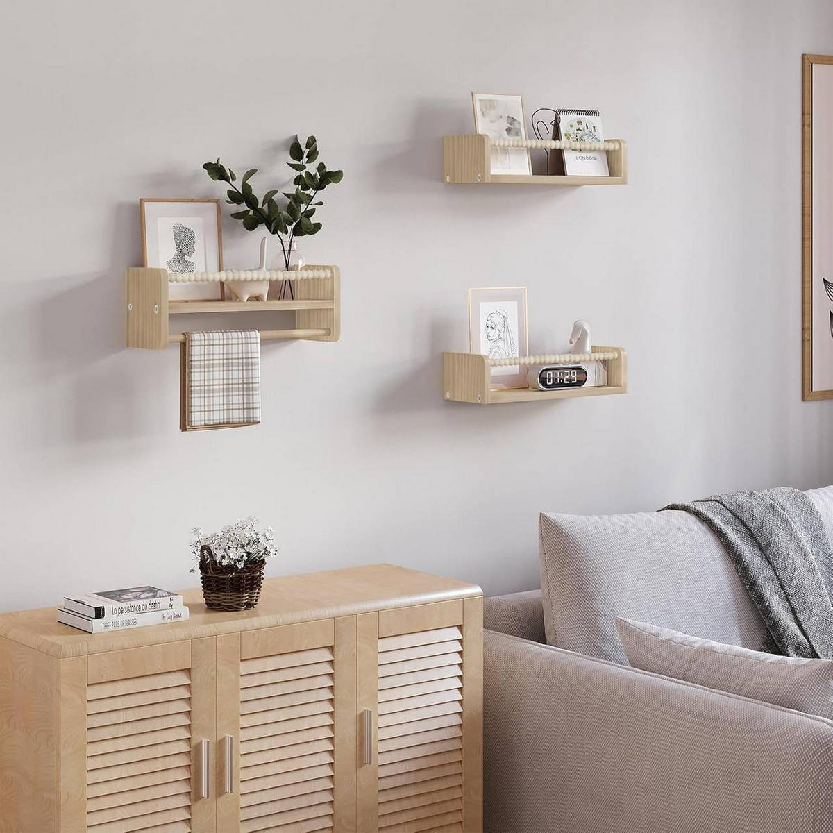 KINDER-WANDREGAL 3er Set, Massivholz, 40 x 15 x 14 cm - Naturfarben, Holz (40/15/14cm) - Woltu