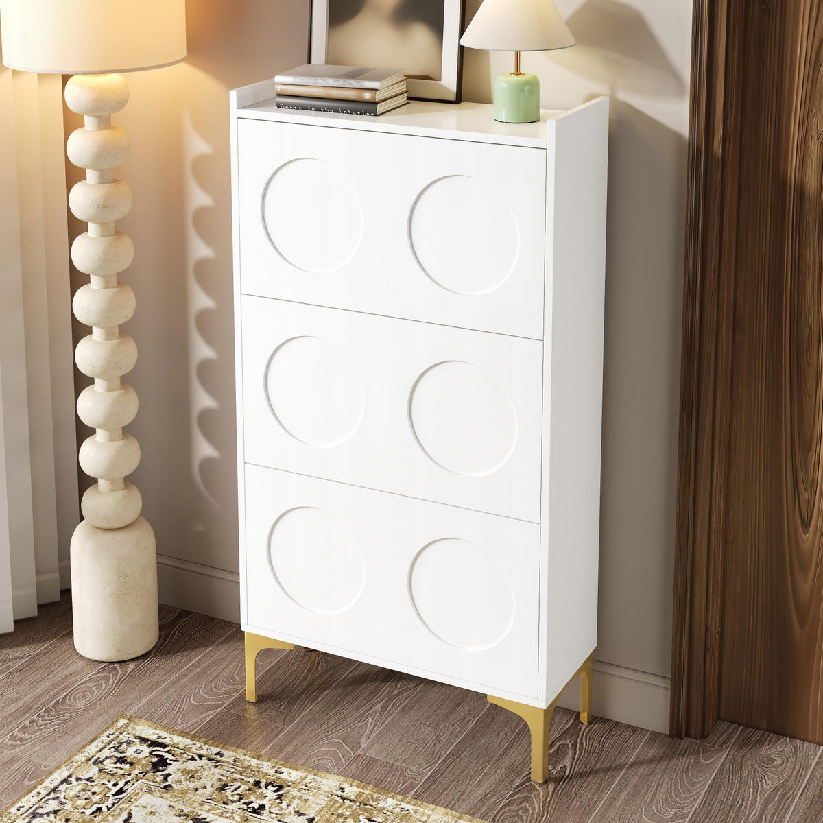 SCHUHSCHRANK 3 Ebenen Metallfüße weiß - Weiß, Holz (63/120/24cm) - LEBENLANG