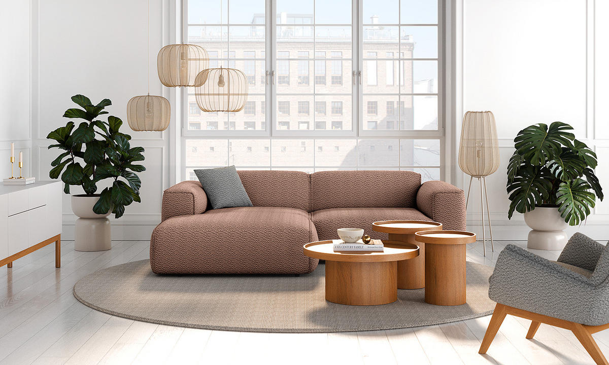 ECKSOFA mit XL-Longchair - Mauve/Schwarz, Kunststoff/Textil (260/171cm) - home24