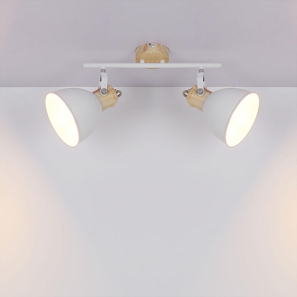 LED DECKENLEUCHTE Holz-Optik Weiß 2-Flammig - Weiß, Holz (35/15/21.5cm) - Globo Lighting