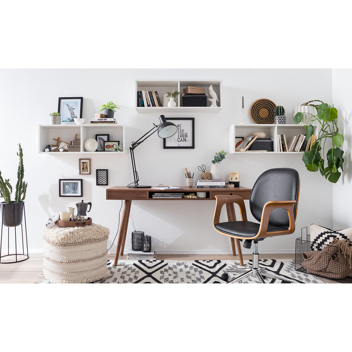 BÜRODREHSTUHL - Kunstleder - Walnussfarben/Schwarz, Holzwerkstoff (68/91/61cm) - home24