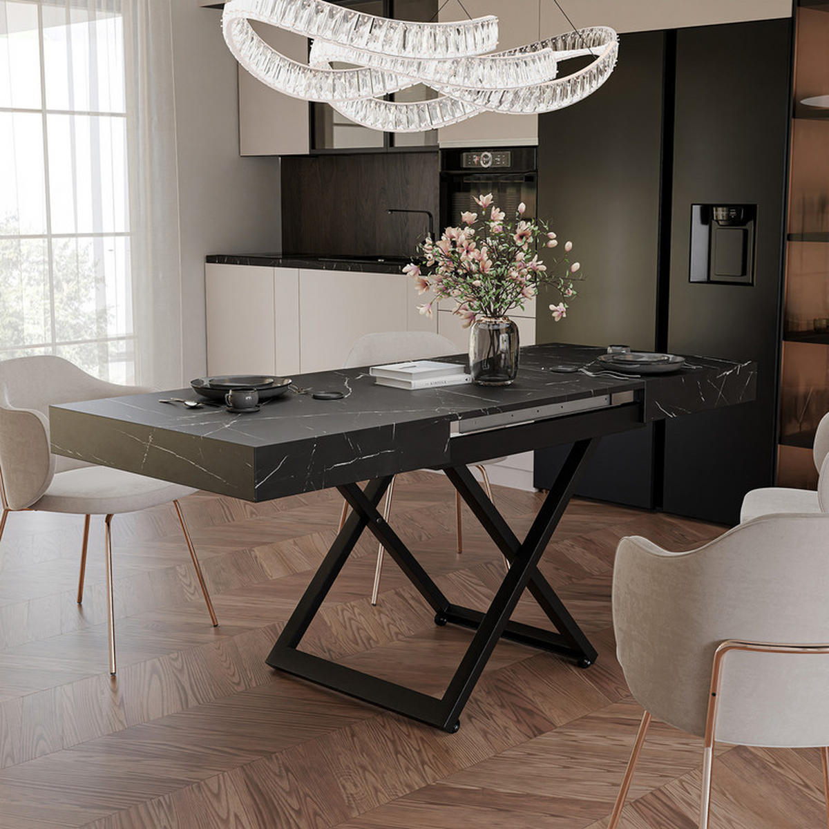 COUCHTISCH SANELLE ausziehbar mit Liftfunktion, 120/80/76 cm Schwarz - Schwarz, Holzwerkstoff/Metall (120/80/27cm) - Idohome