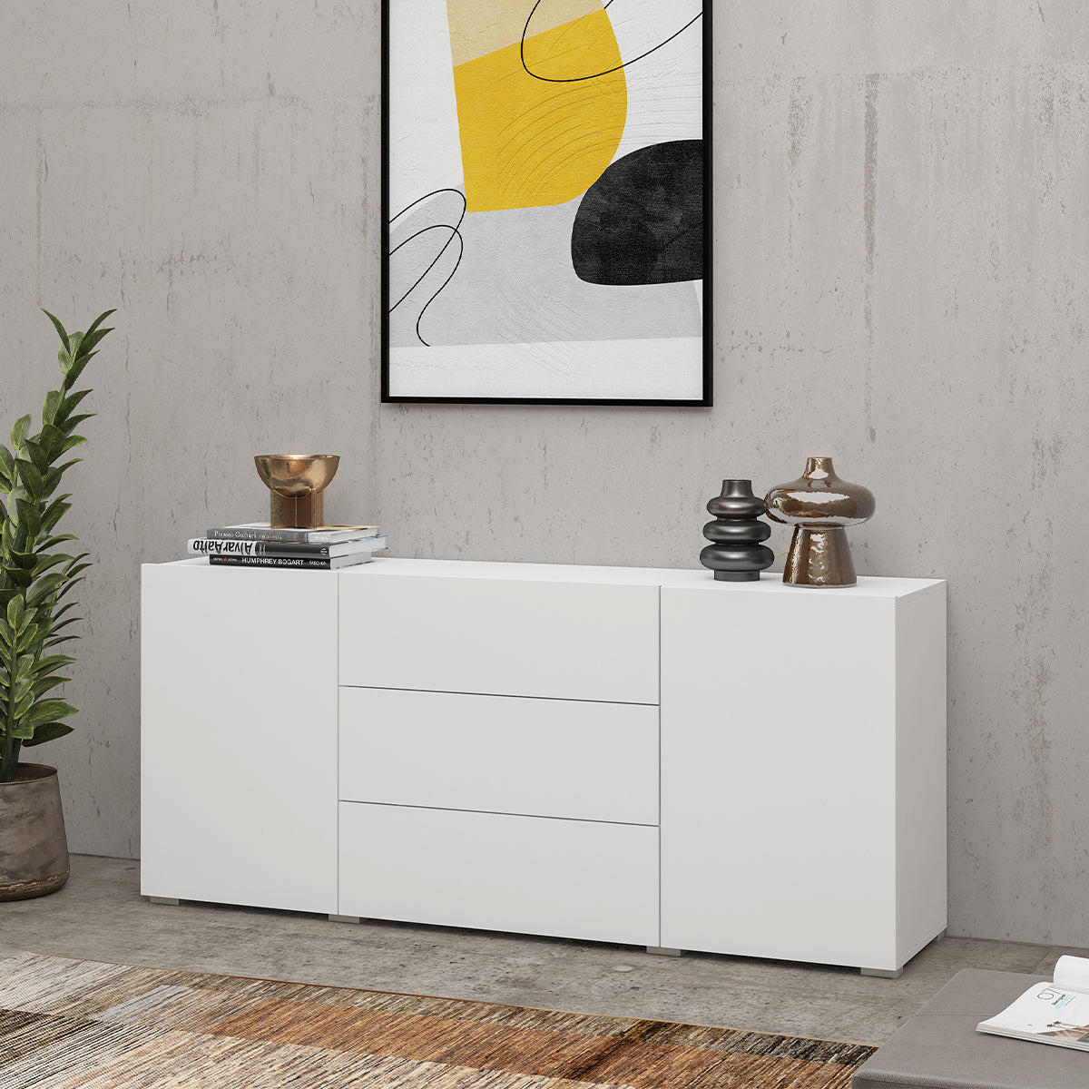 KOMODA Glora Biela - biela, kompozitné drevo (140/63/35cm) - Petits-meubles