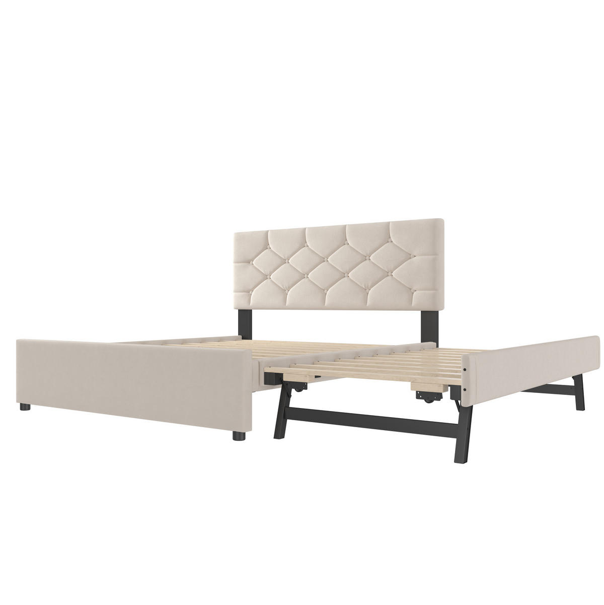SAMT-POLSTERBETT 140/200 cm mit Rollbett und Lattenrost, Beige - Beige, Textil (140/200cm) - BEAOK