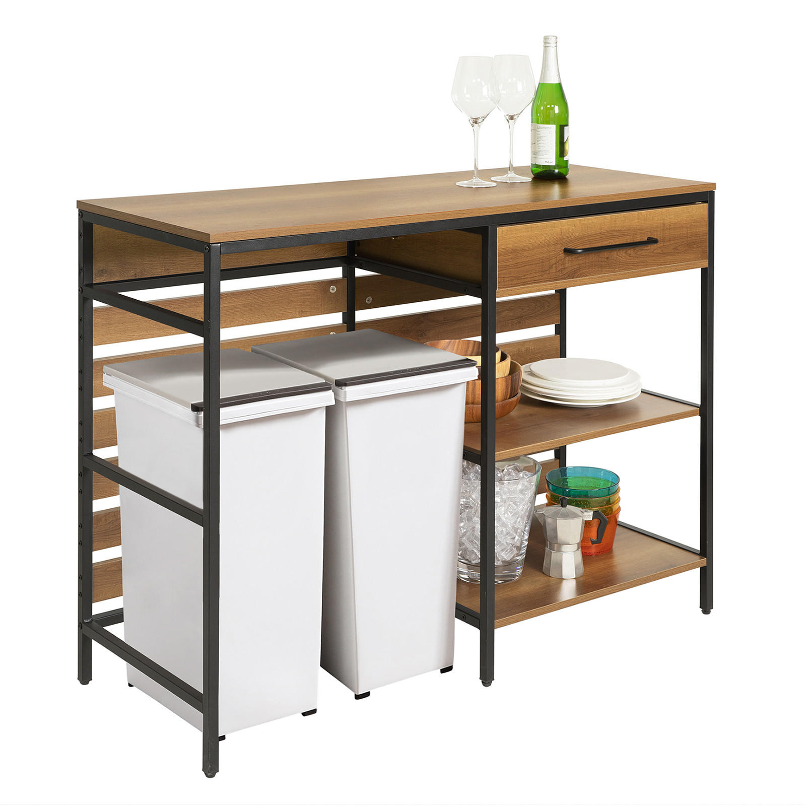 KÜCHENINSEL Vintage Braun - Schwarz/Braun, Holzwerkstoff/Metall (120/90/45cm) - SoBuy