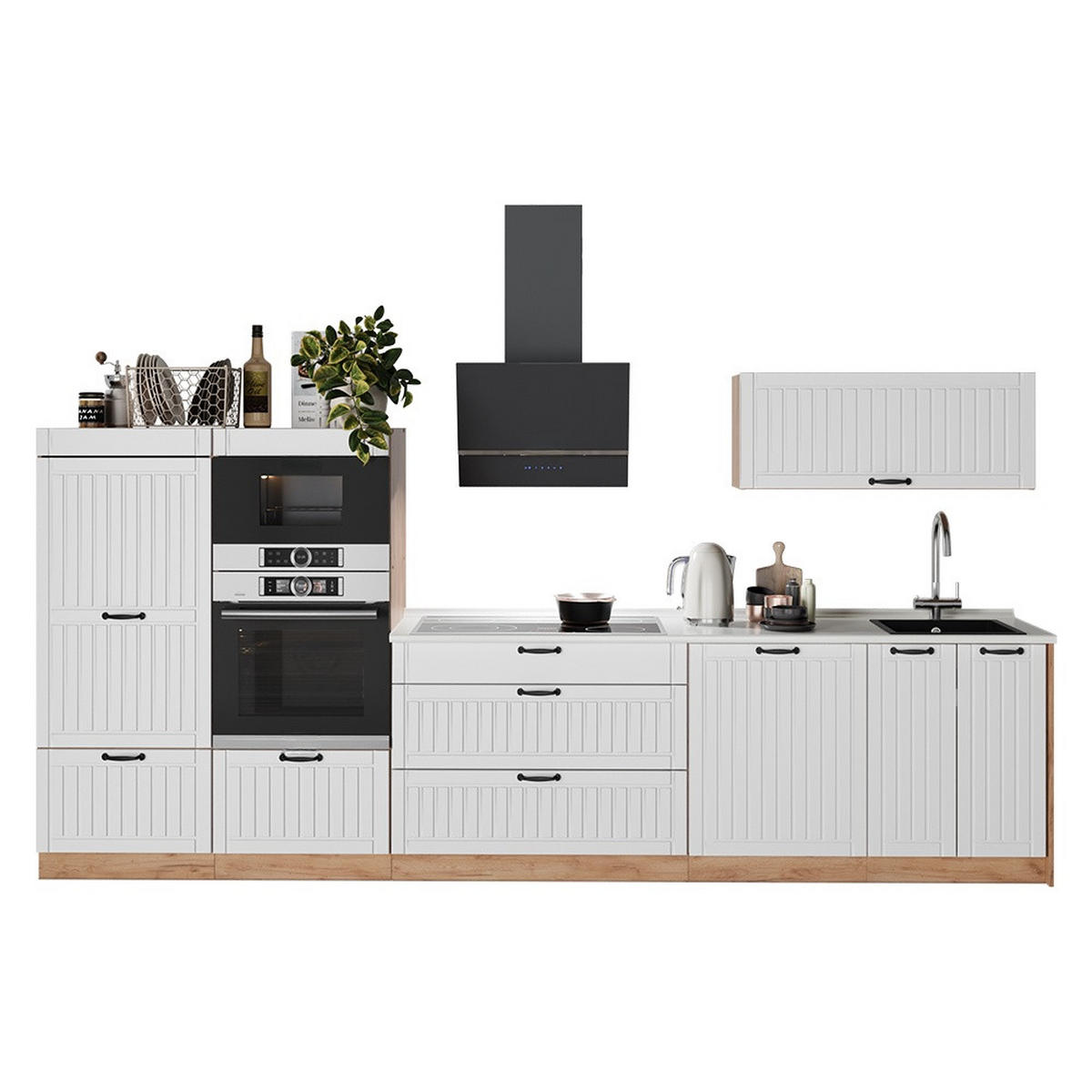 KUHINJA Fame-Line, Bela podeželska hiša/Zlati hrast z močjo, 340 cm brez delovne plošče - barve hrasta/bela, leseni material (340/153.6/51.6cm) - Vicco