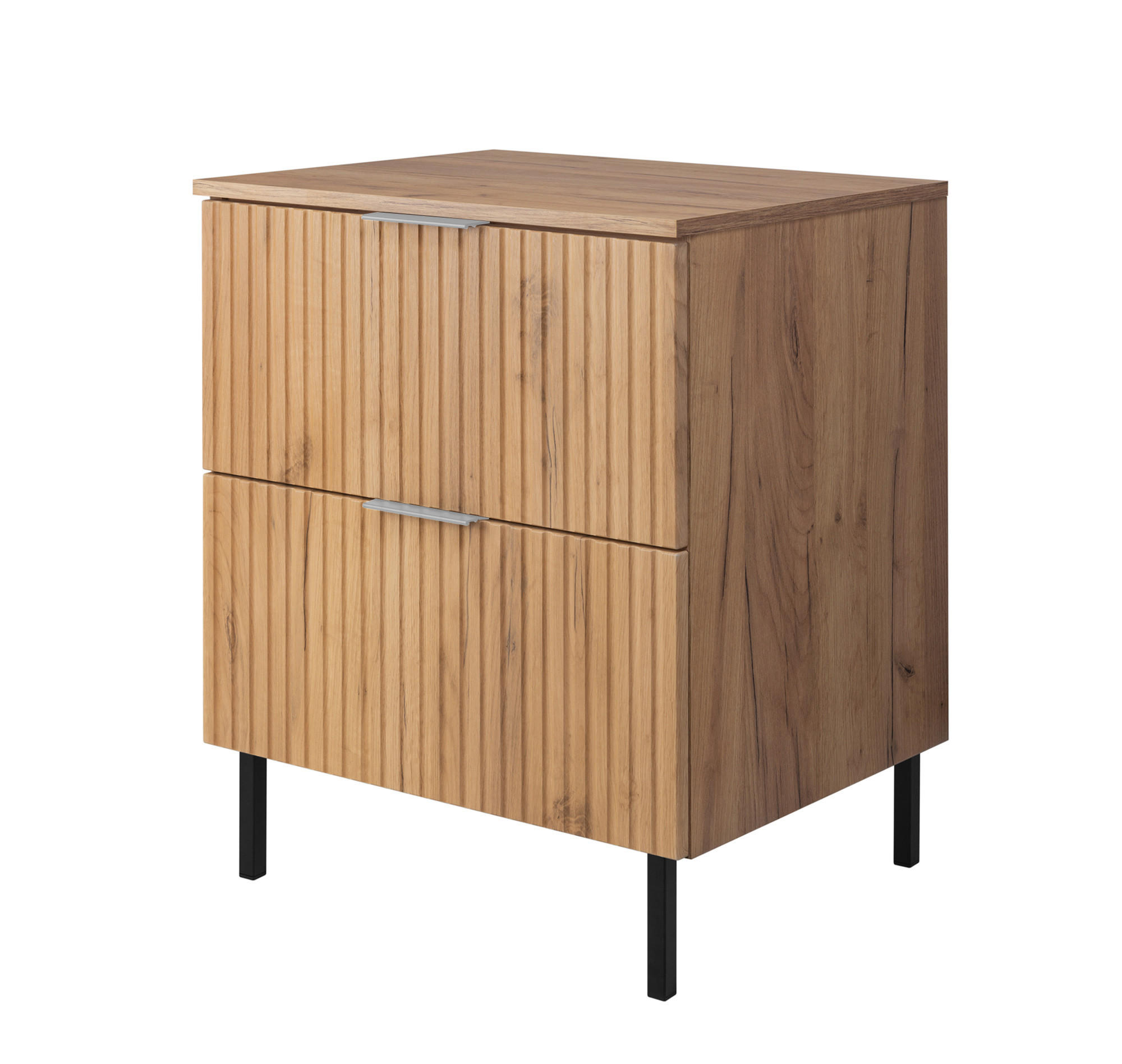 WASCHBECKUNTERSCHRANK, Kaschmir, 60 x 77 x 46 cm, goldener Griff, schwarze Beine + Arbeitsplatte - Eichefarben/Silberfarben, Holzwerkstoff (60/77/46cm) - 3XE LIVING