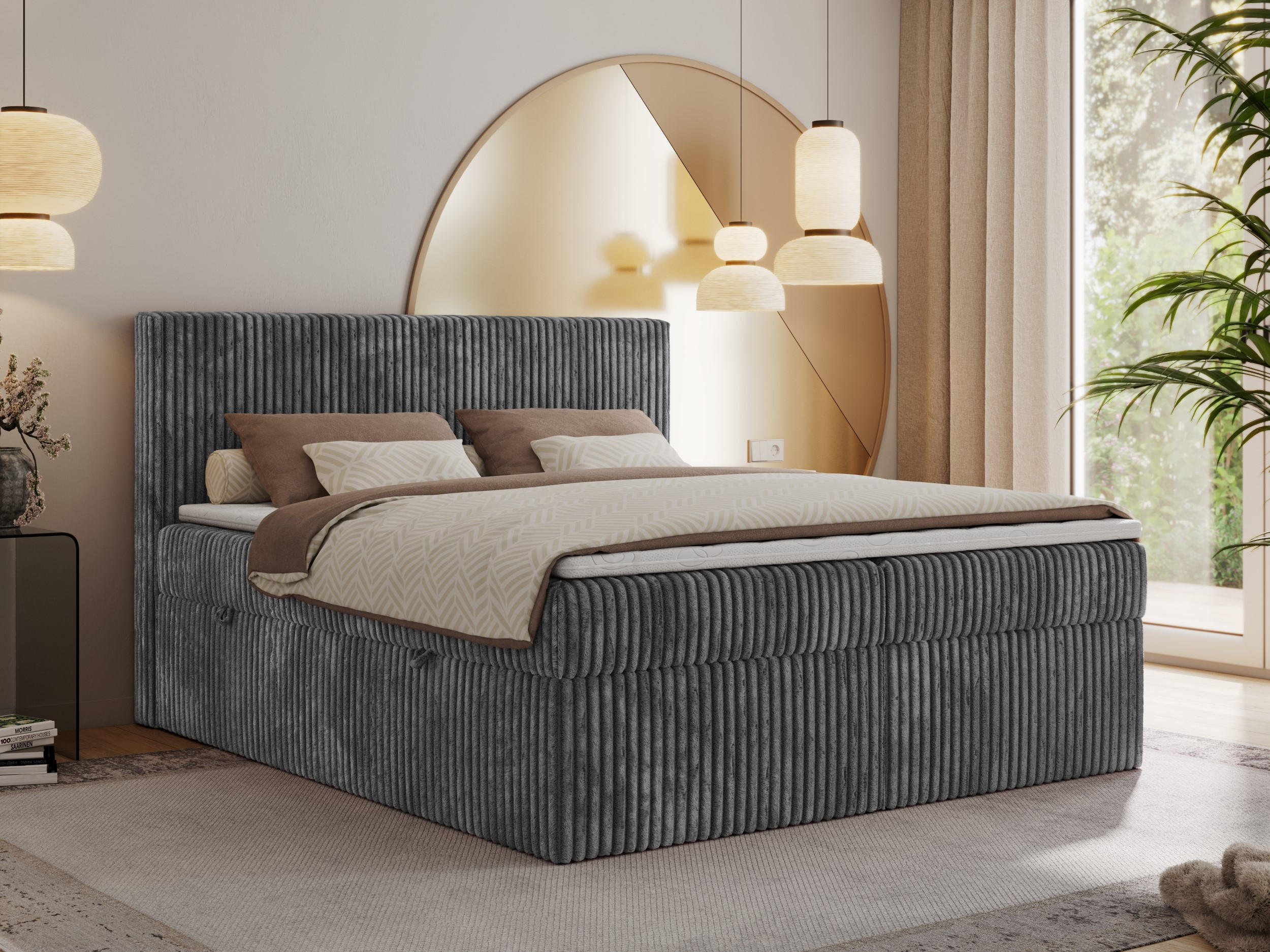 BOXBETT TILIANO 140/200 - Grau Cord - H3 - Grau, Textil (140/200cm) - MKS