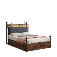 METALLBETT 90/190 cm schwarz mit hydraulischem Stauraum und LED-Beleuchtung - Schwarz, Metall (90/190cm) - OKWISH