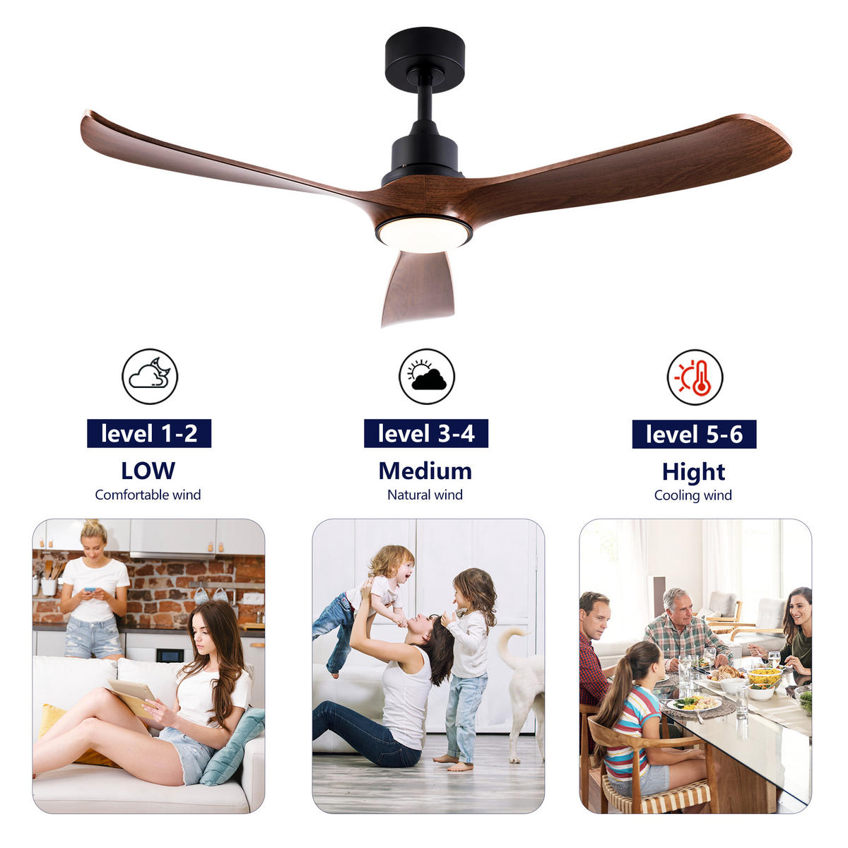 DECKENVENTILATOR DE-16217 52 Zoll mit Speicherfunktion & Fernbedienung Dunkelnussbaum - Walnussfarben, Kunststoff (132/132/48cm) - ComfortXL