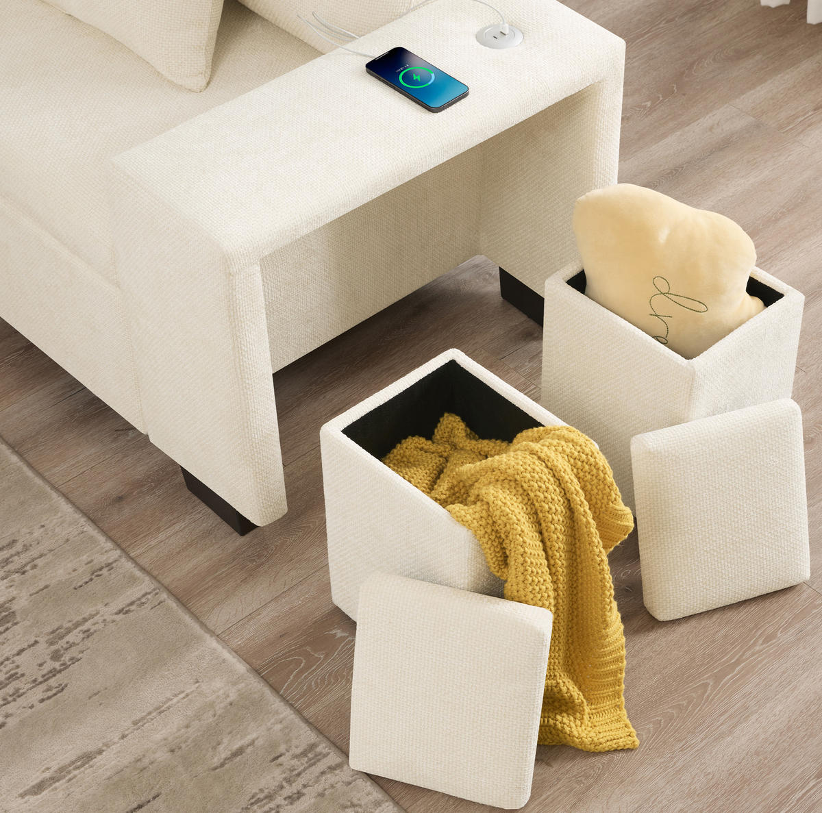 ECKSOFA 220/205/86,5 cm beige aus Chenille mit Schlaffunktion - Beige, Textil (205/220cm) - OKWISH